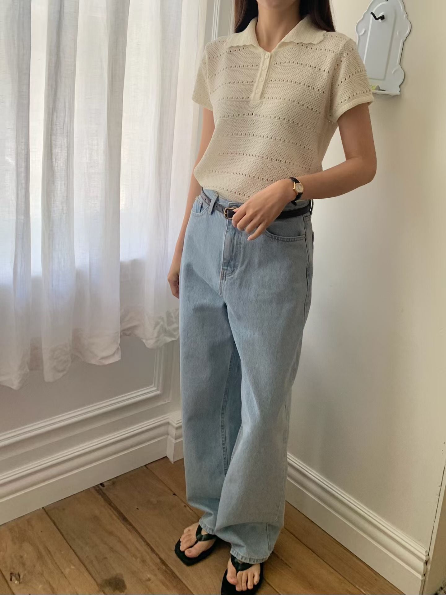 Frill Collar Lacey Tee | 滾邊細節小通花上衣￼