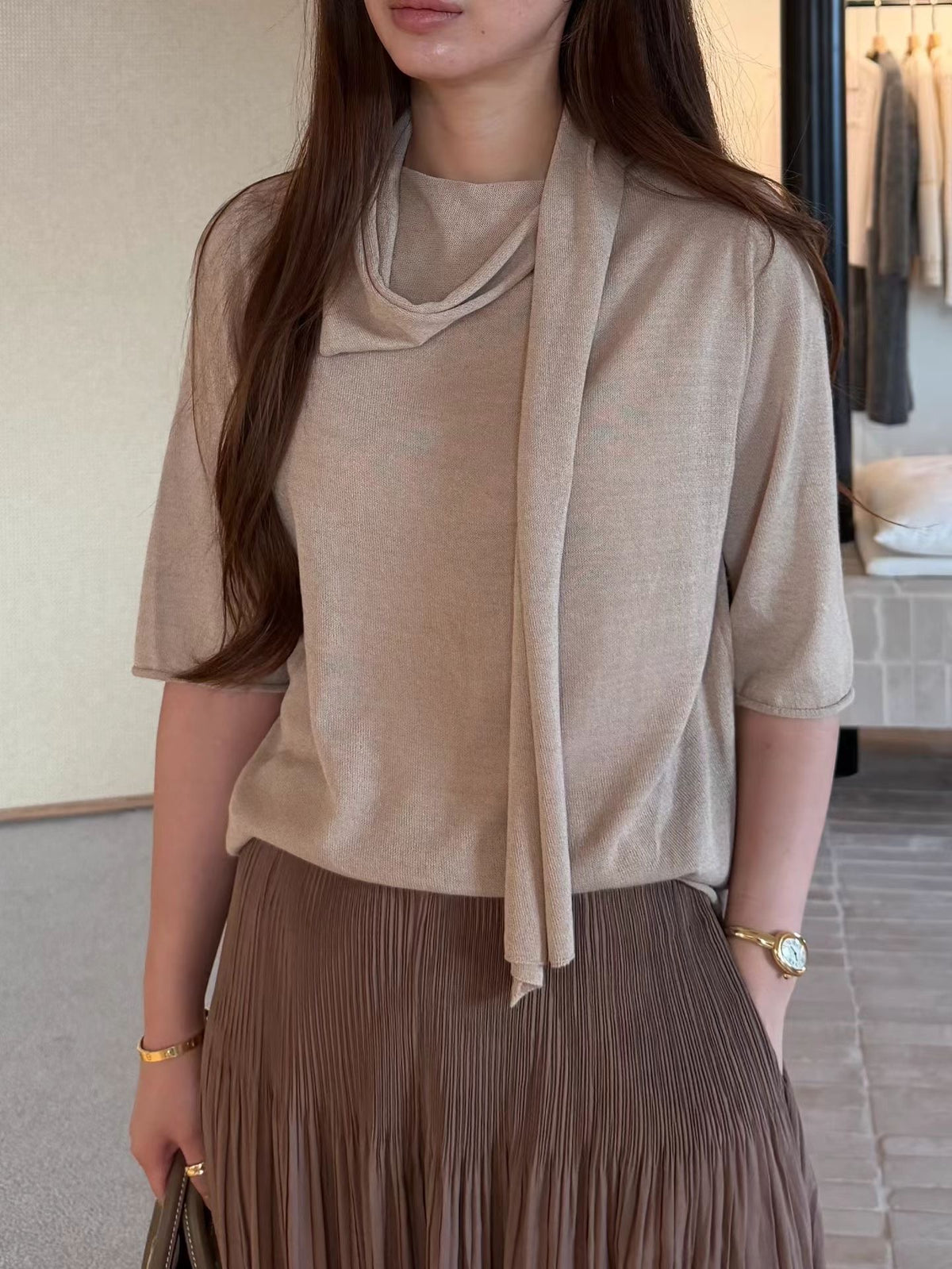 Breezy Tie-Neck Linen Knit | 領結細節麻質輕薄針織上衣