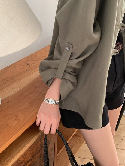 Tencel-Linen Retro Hook-Tie Jacket | 天絲亞麻鉤扣綁帶復古外套