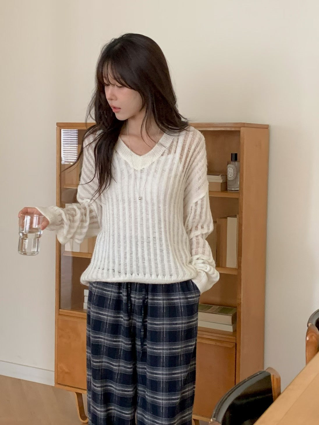 < 唯美針織> Mohair Blend V Neck Open-Knit | 鏤空V領針織上衣