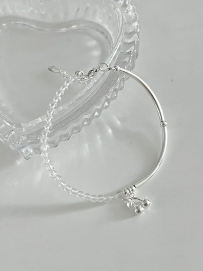 Half & Half Cherry Silver Beaded Bracelet | 小櫻桃半串珠手鏈￼
