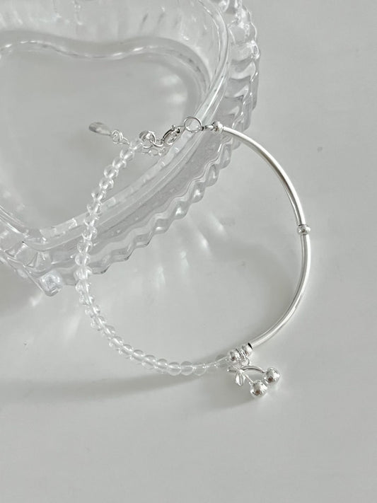 Half & Half Cherry Silver Beaded Bracelet | 小櫻桃半串珠手鏈￼