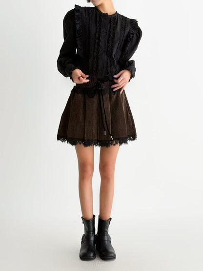 【本季流行～】Pleated Lace Skirt | Lace 拼接秋冬短裙