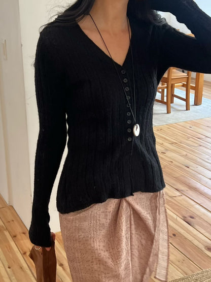 Contrast Button Detail Ribbed Cardigan