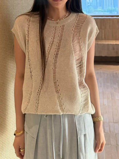 Weaving Detail Crochet Linen Vest Top | 波紋鉤針背心罩衫