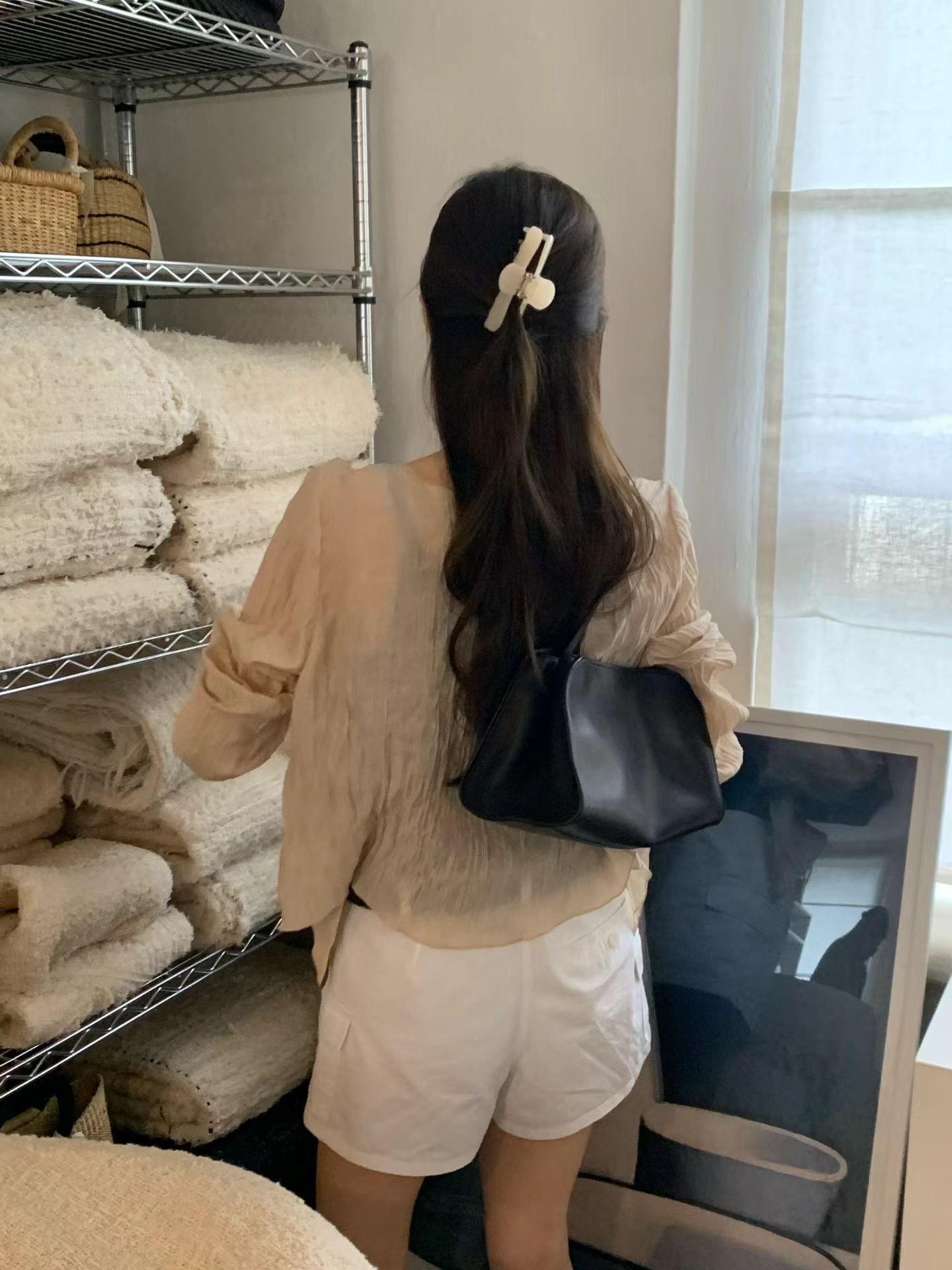 Hook-Button Crinkle Veil 2-way Top | 皺褶輕紗鉤扣2-way罩衫