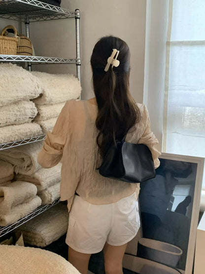 Hook-Button Crinkle Veil 2-way Top | 皺褶輕紗鉤扣2-way罩衫