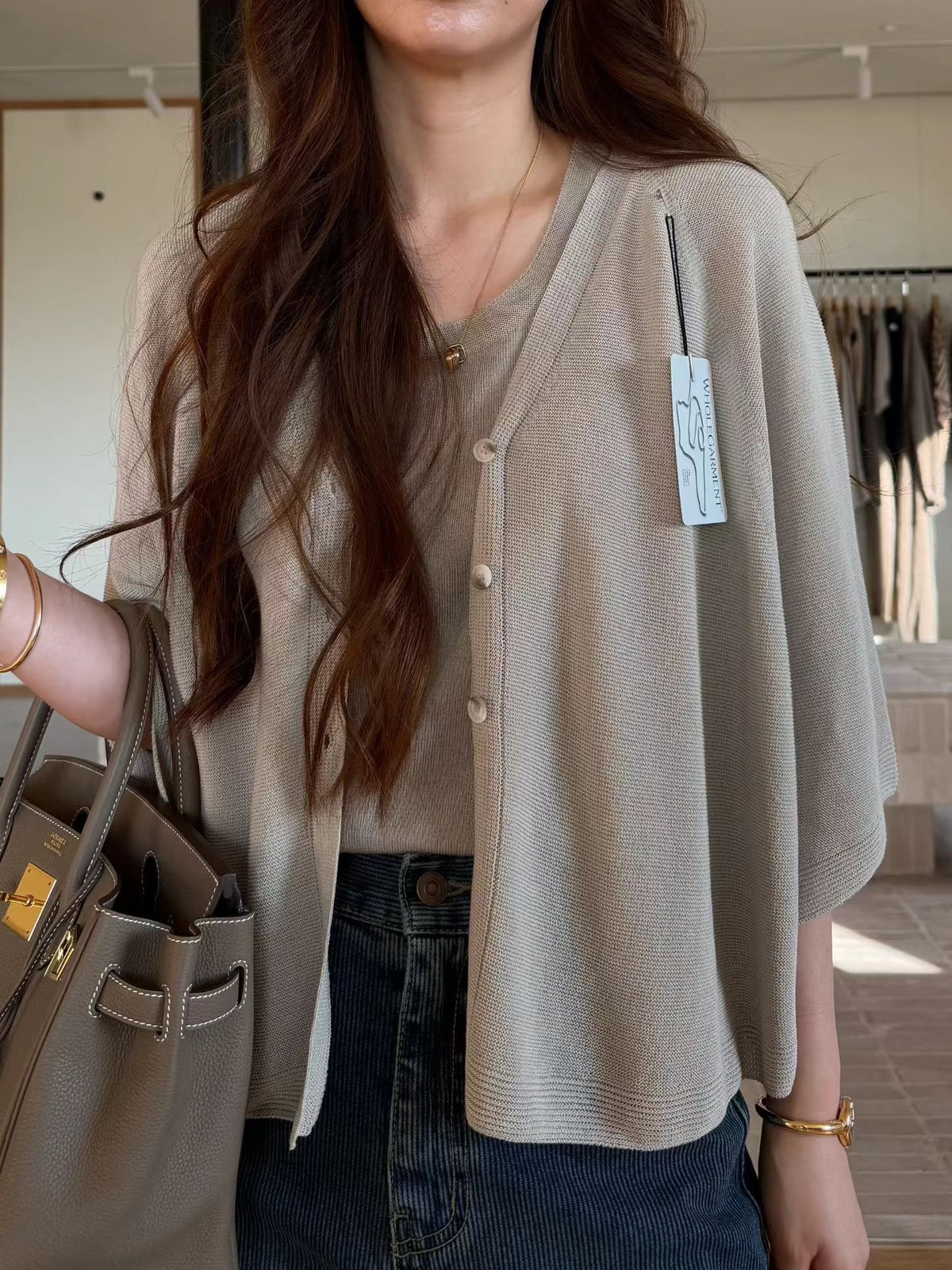 Wholegarment Airy Cape Cut Linen Cardigan | 輕柔斗篷袖麻質針織外套