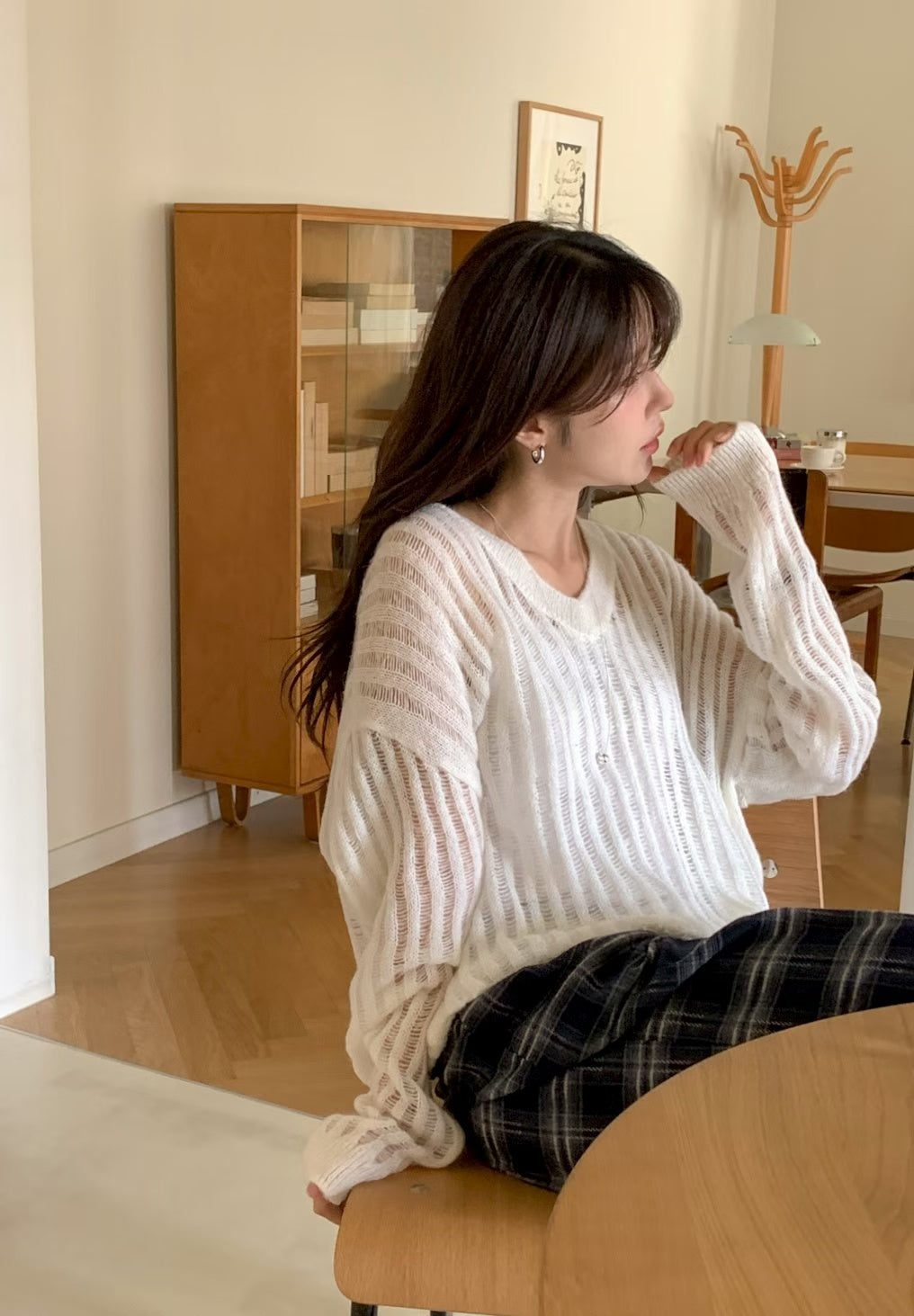 < 唯美針織> Mohair Blend V Neck Open-Knit | 鏤空V領針織上衣