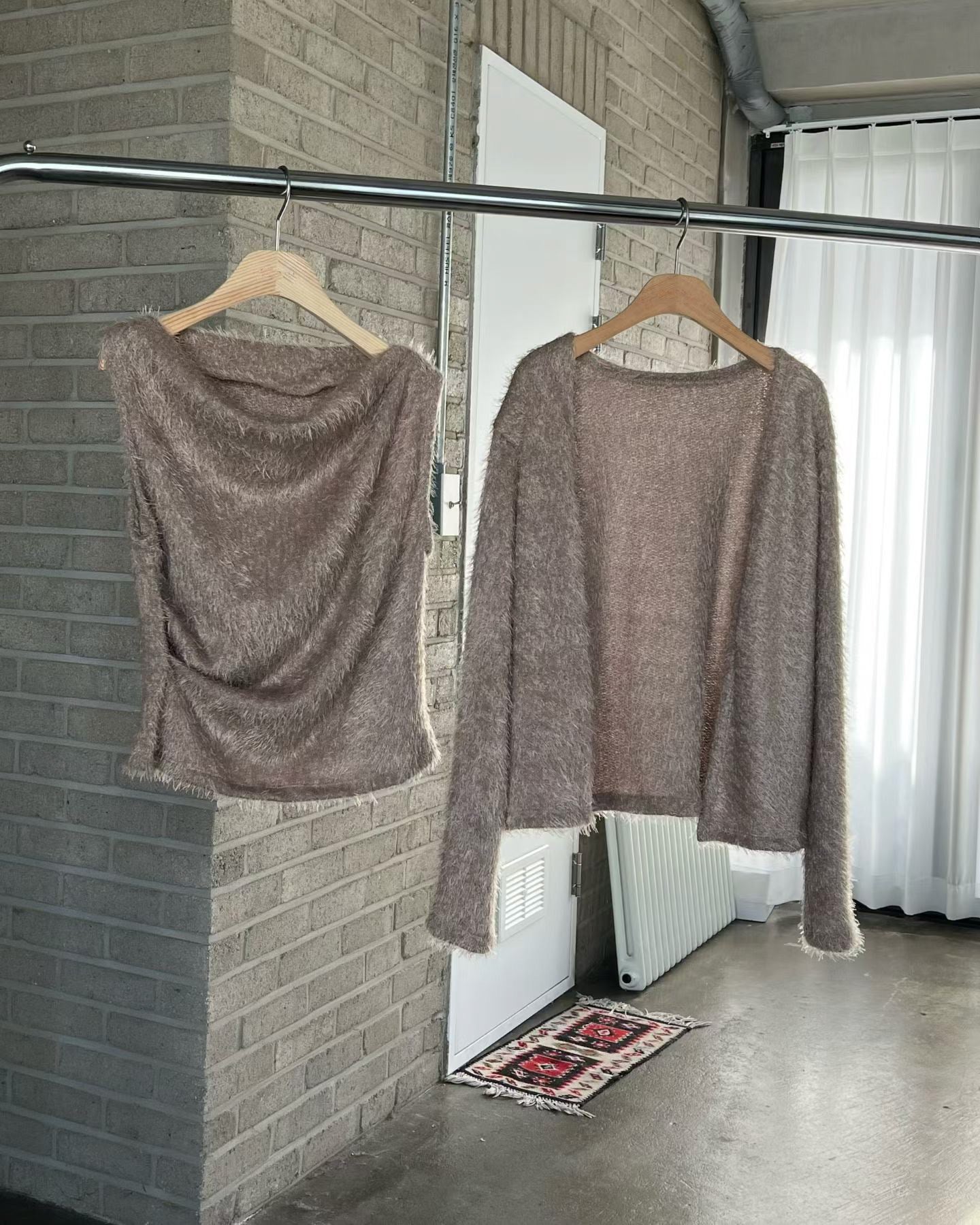 Momo Draping Set | 冬日氣氛毛毛背心外套Set