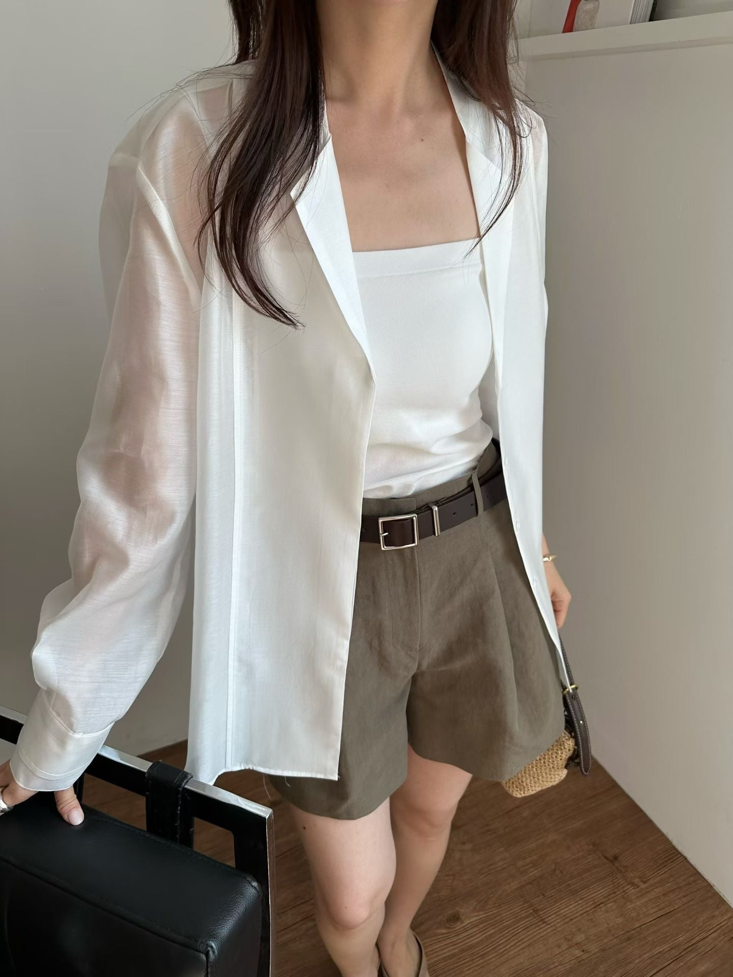 【85%親膚天絲~】Luxurious Tencel Sheer Patched Shirt | 輕透拼接防囇衣