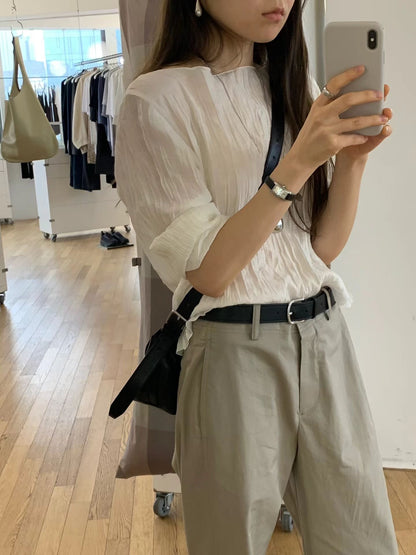 Hook-Button Crinkle Veil 2-way Top | 皺褶輕紗鉤扣2-way罩衫