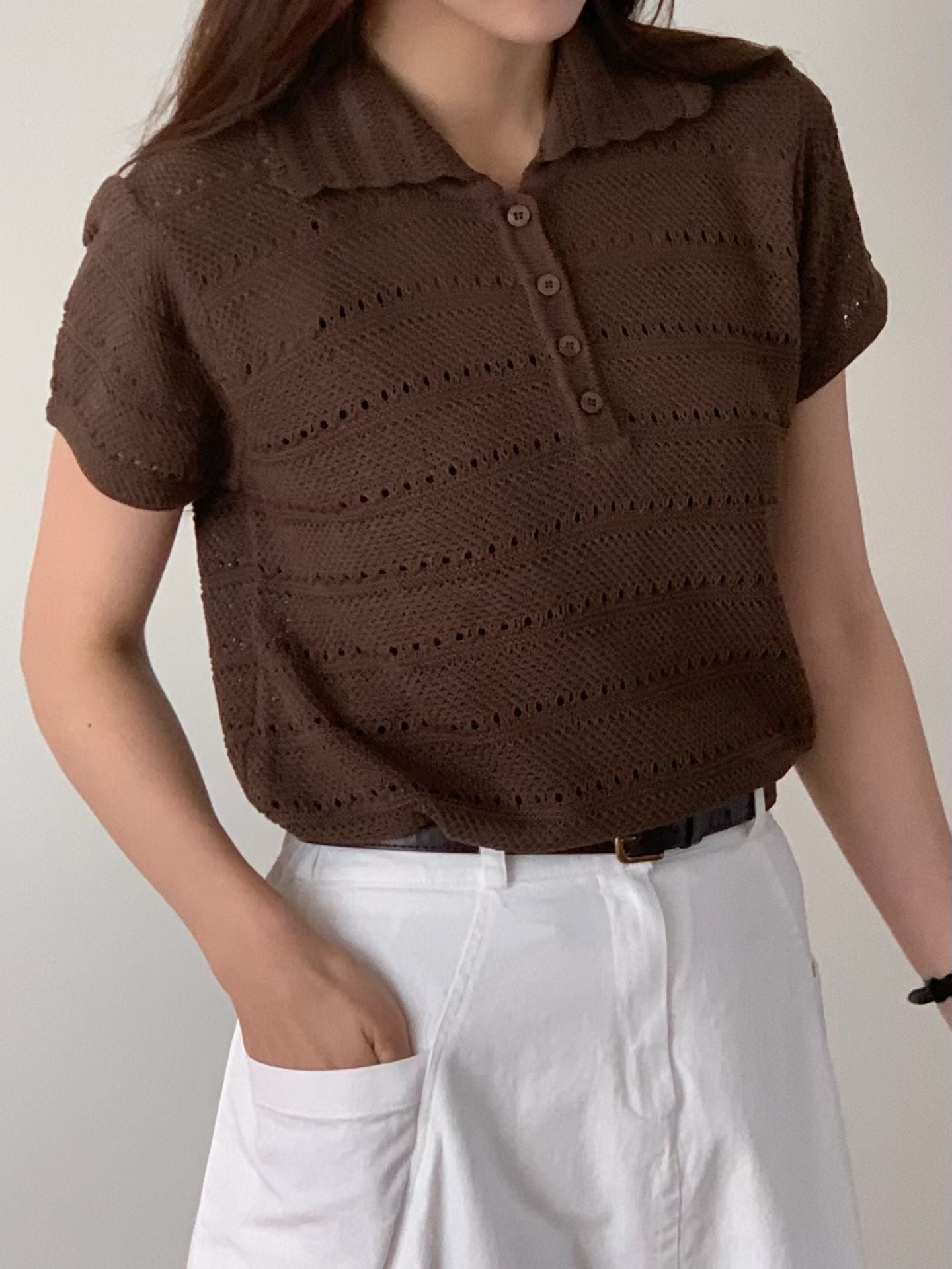 Frill Collar Lacey Tee | 滾邊細節小通花上衣￼