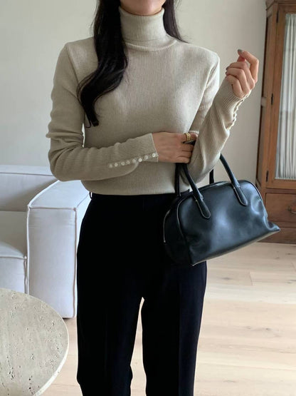 [連線壓軸加碼款] 低調優雅 Highneck Button Sleeves Knitted Top