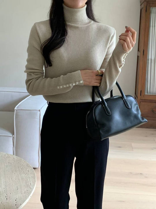 [連線壓軸加碼款] 低調優雅 Highneck Button Sleeves Knitted Top