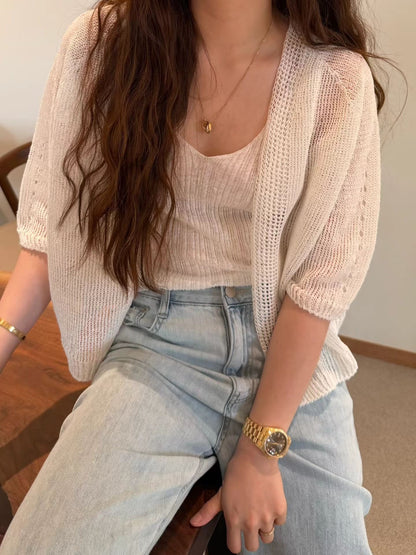 Wholegarment Crochet Sheer Linen Cardigan | 鈎織麻質開襟外套￼