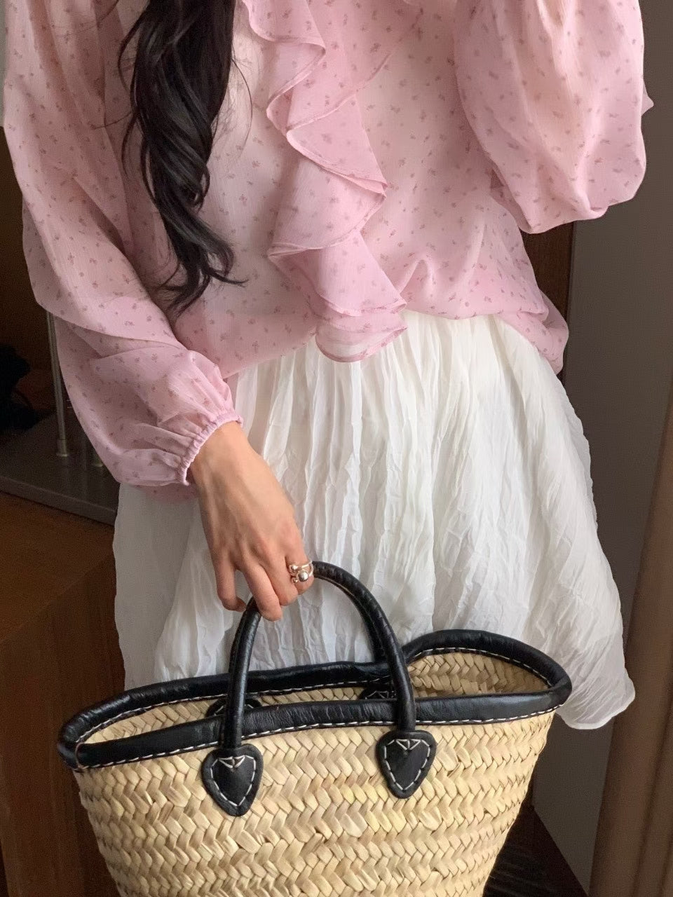 Botanical Ruffle Chiffon Blouse |  花卉荷葉邊氣質上衣