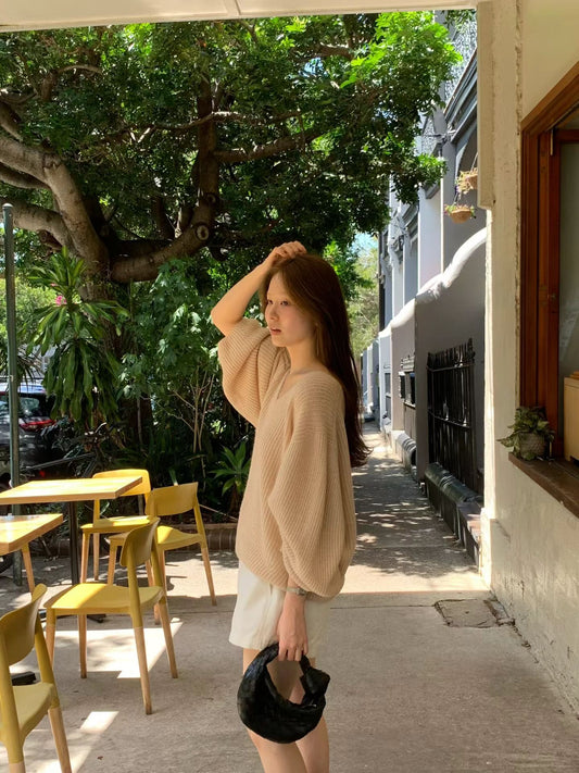 <皇牌檔口出品>￼Breezy Slouchy V-Neck Knit | 輕版燈籠袖針織