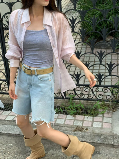 Airy Sheer Boyfriend Striped Shirt | 知性美男友風透膚條紋襯衫