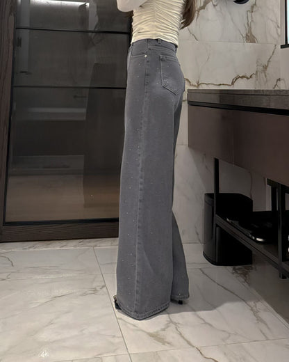 Rhinestoned Straight Leg Jeans | 筆直小碎石牛仔褲￼￼