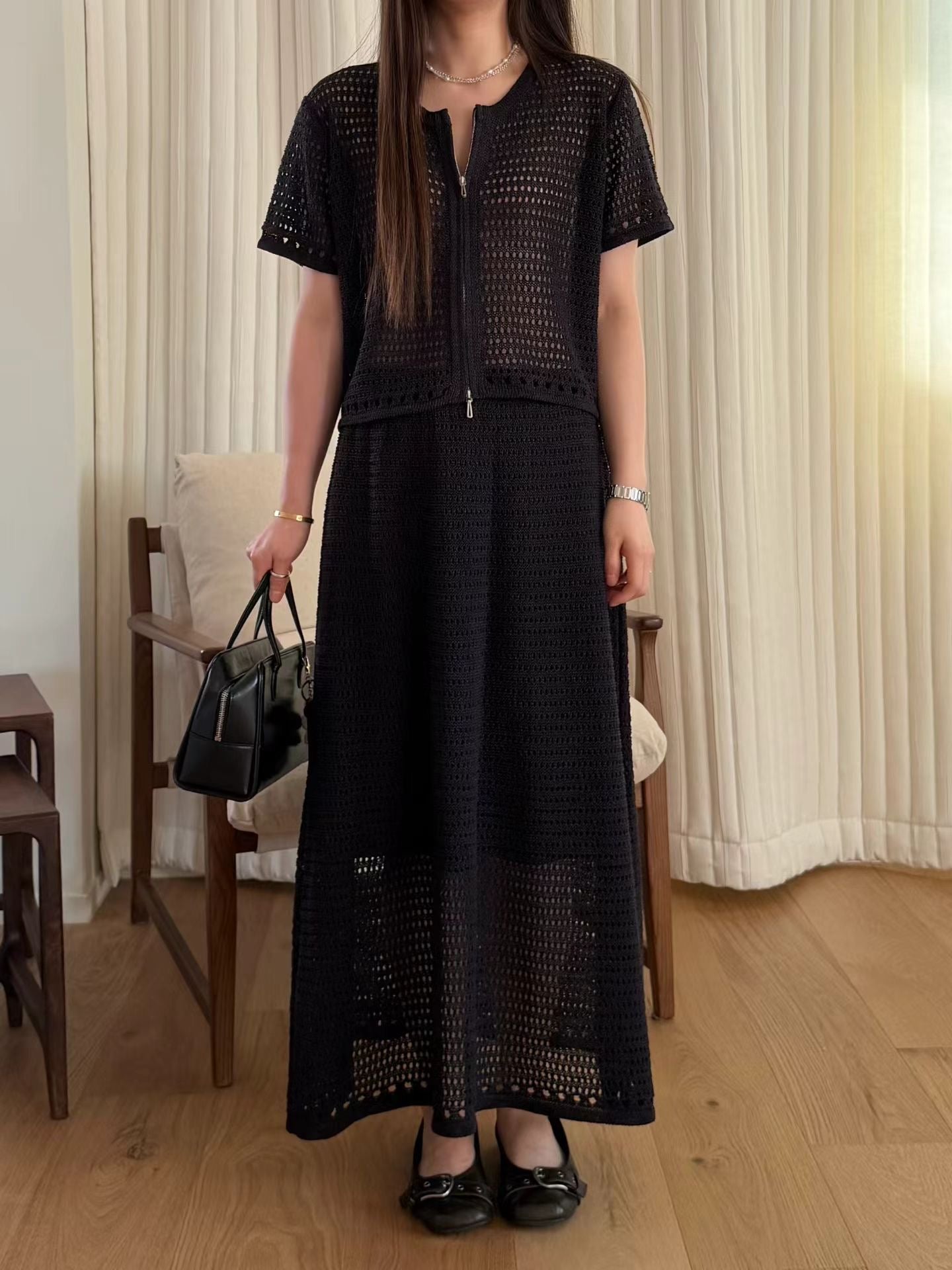Linen Crochet Resort Skirt | 麻質鉤針編織中長裙
