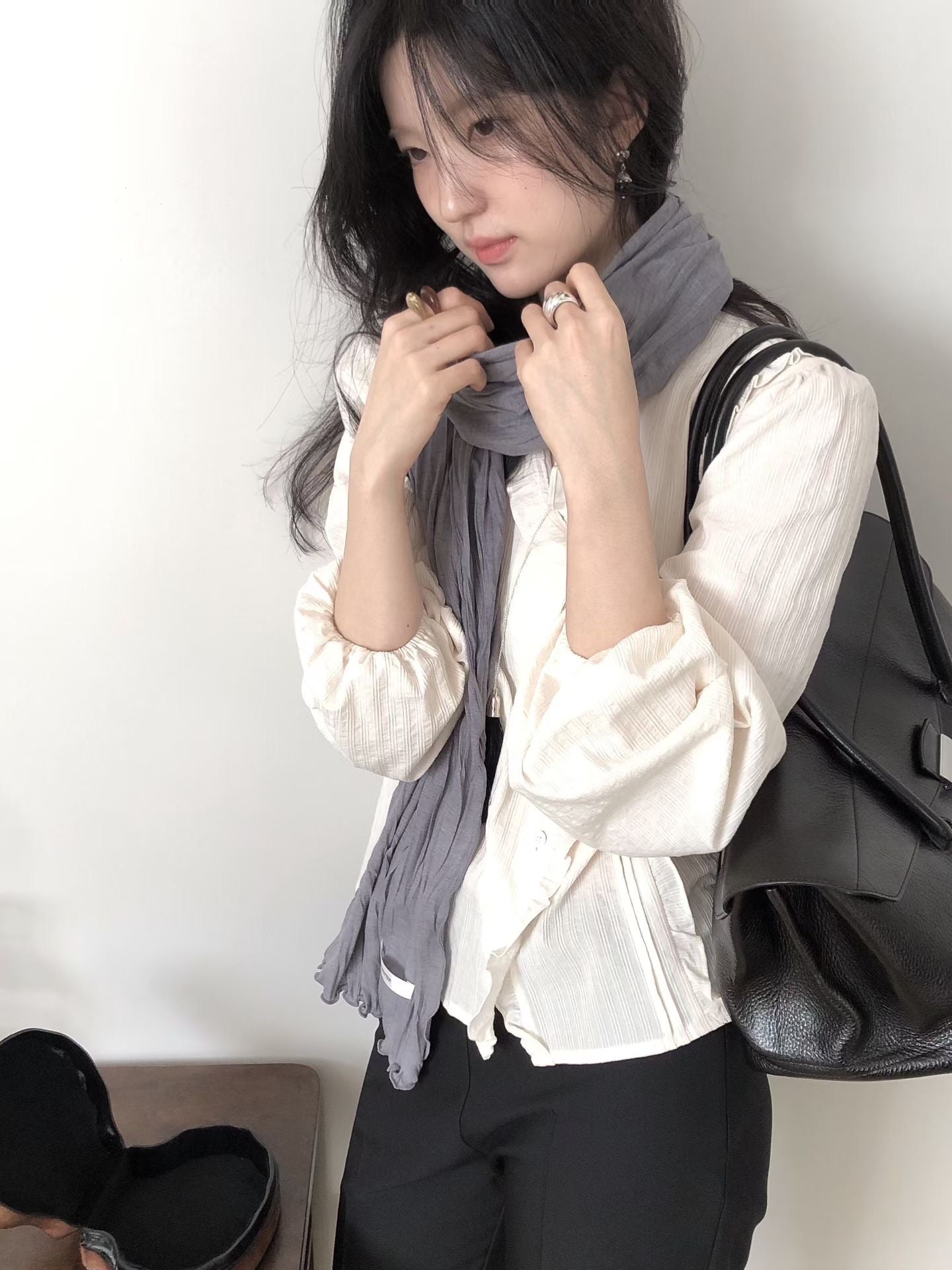 [春季必入飾品] Crepe Ruffle Scarf | 絹皺絲質頸巾￼
