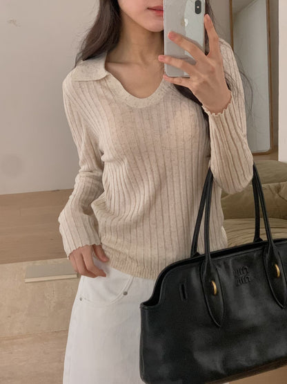 Stretchy Collared V Neck Top