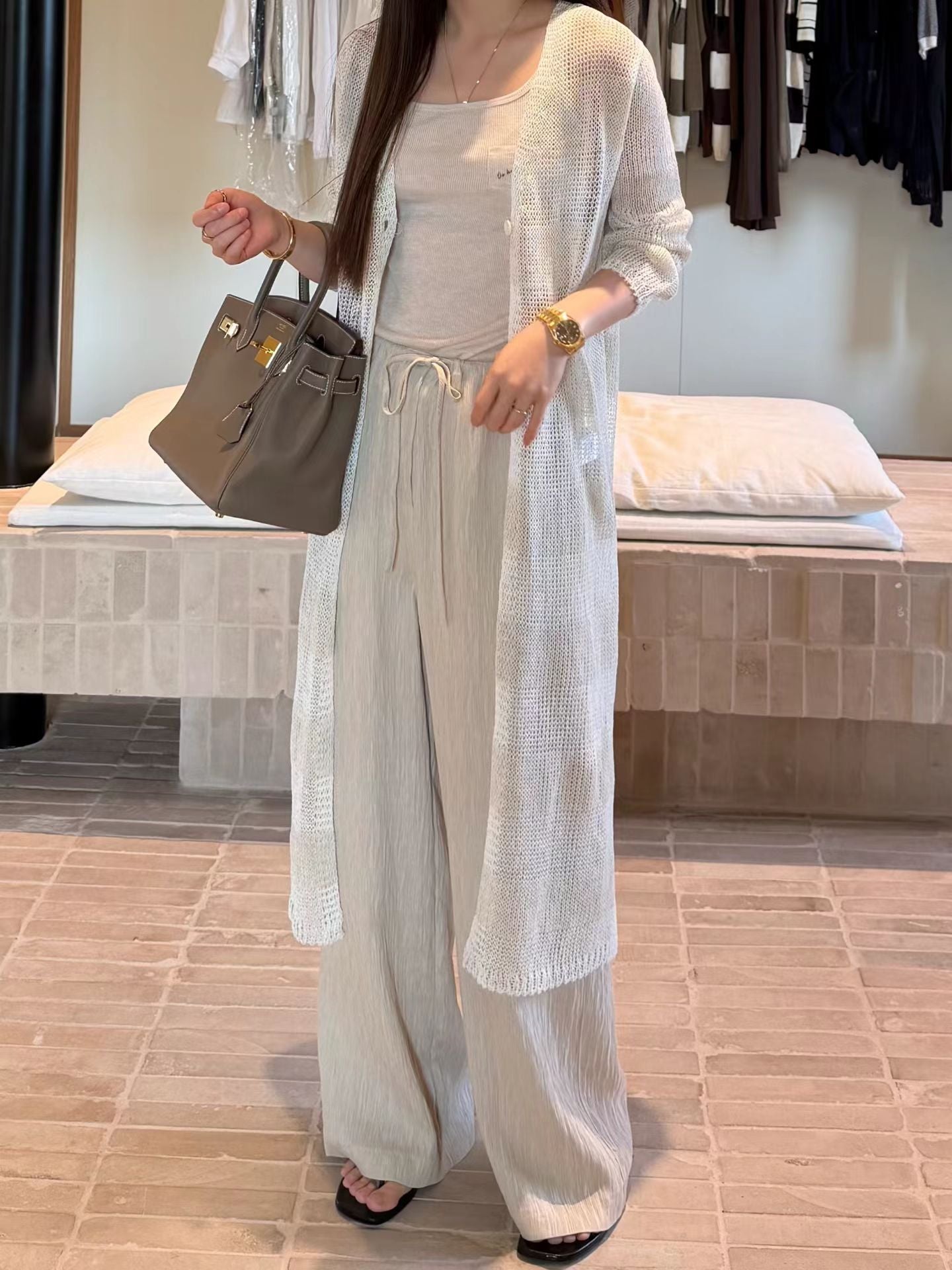 Longline Tropical Linen Cover Knit | 長版亞麻罩針織罩衫