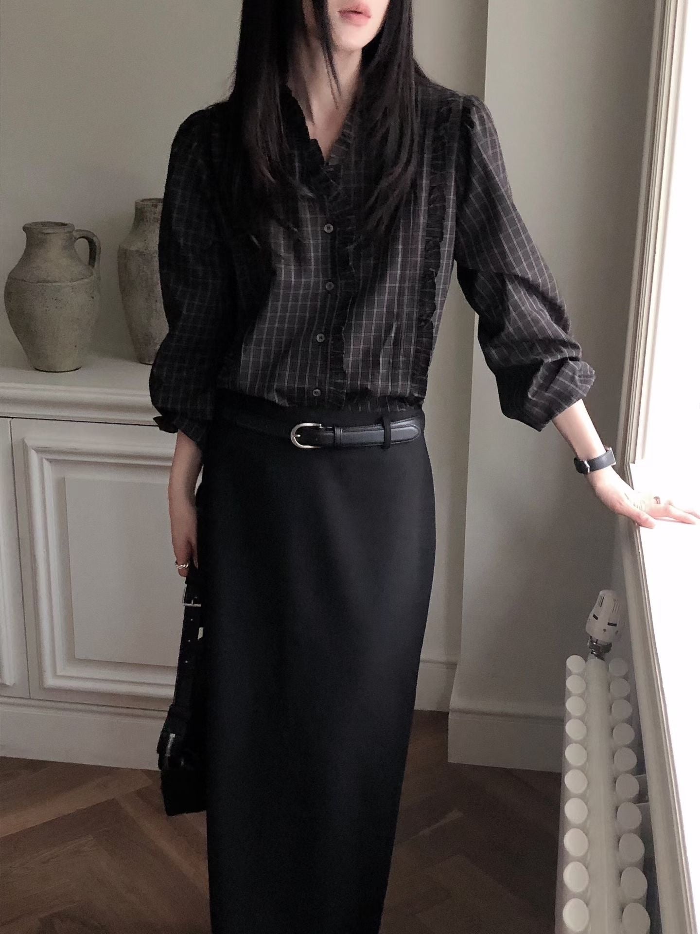 Parisian Checkered Ruffles Blouse