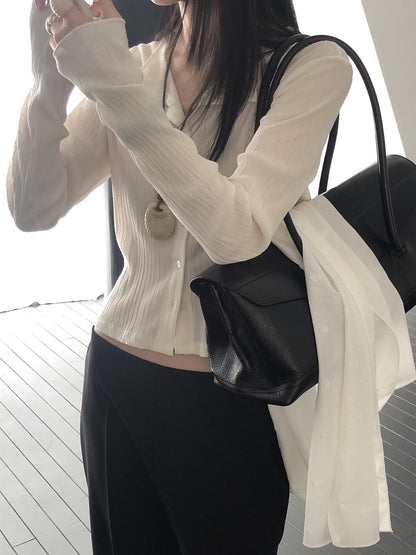 [開心驚喜價] Silky Pleated Cardigan | 簡約摺皺薄外套