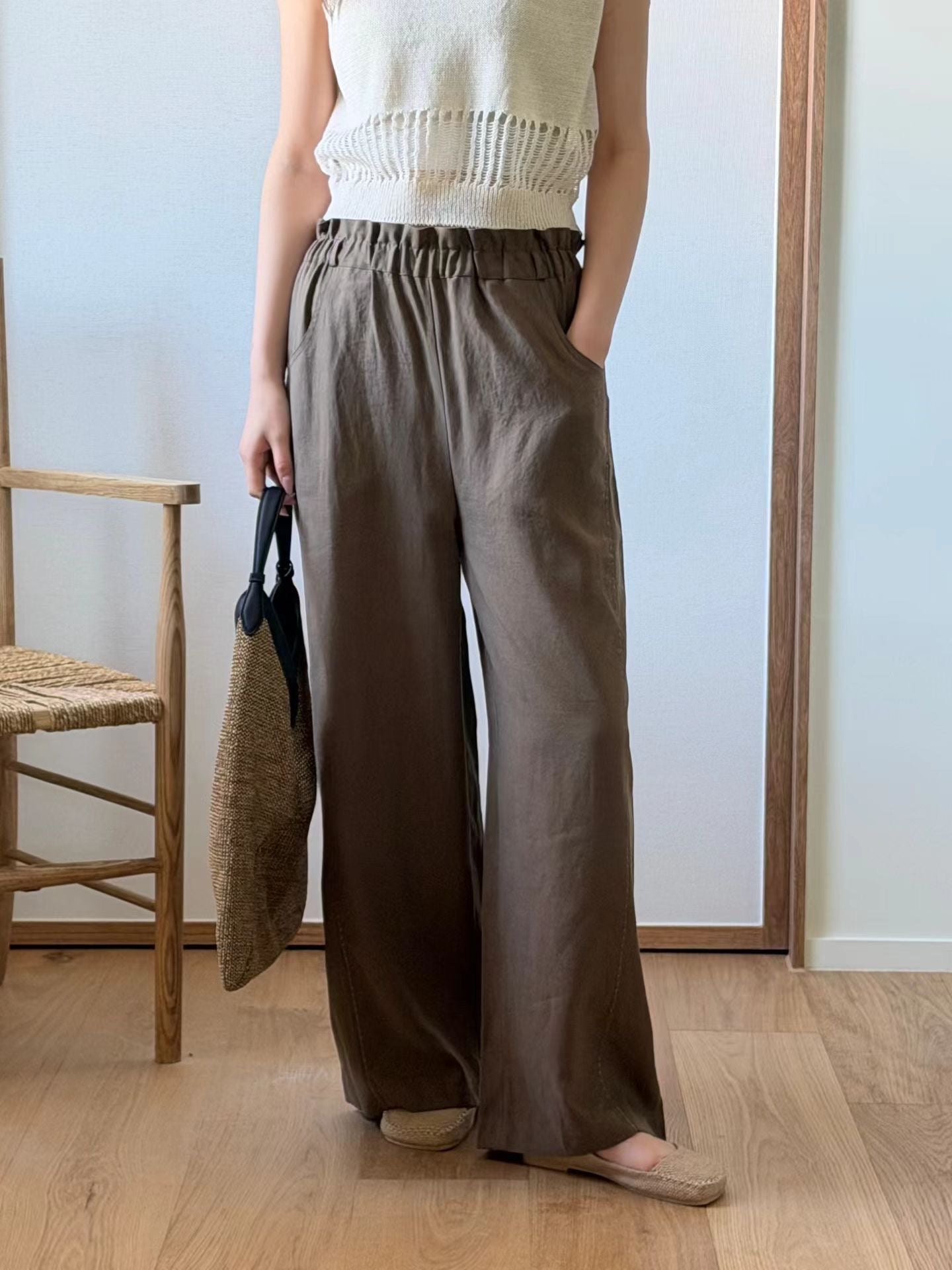 Scrunched Waist Linen-Tencel Pants | 抓皺腰線天絲亞麻長褲