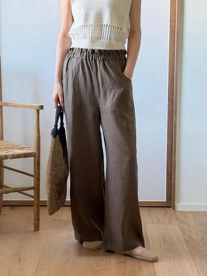 Scrunched Waist Linen-Tencel Pants | 抓皺腰線天絲亞麻長褲