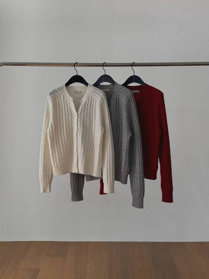 Soft Wool Cable Knit Cardigan