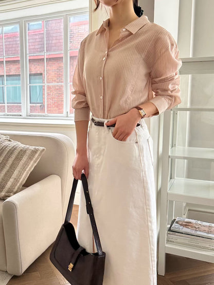 Sheer Tencel Viole Blouse | 天絲暗條紋襯衫