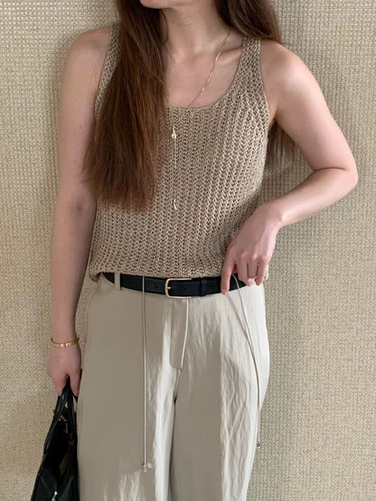 [𝑳𝒊𝒏𝒆𝒏 𝑬𝒅𝒊𝒕] Weaving Crochet U Tank |  寬肩鈎織背心