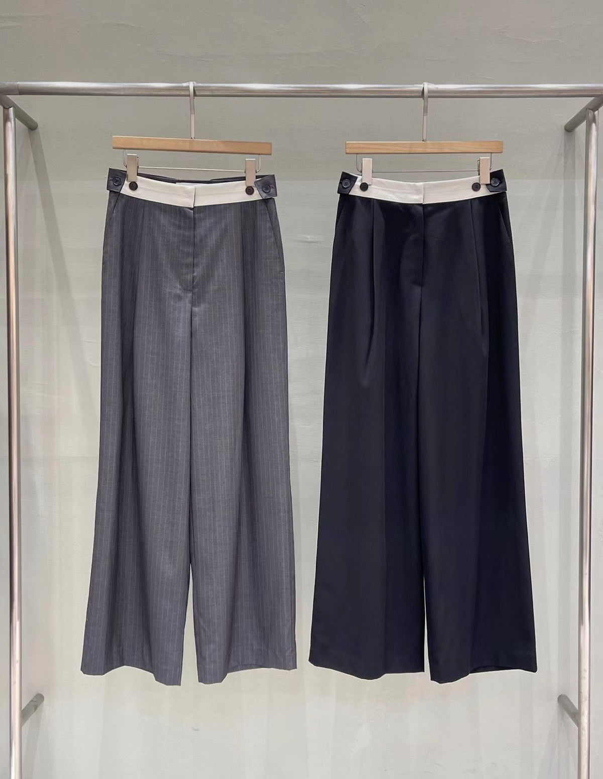 Tailored Contrast Waistband Stripe Trousers | 修身拼色腰線條紋長褲