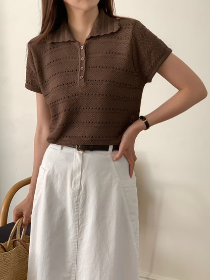 Frill Collar Lacey Tee | 滾邊細節小通花上衣￼