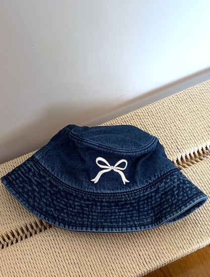 Denim Style Bucket Hat with Bow | 蝴蝶結牛仔布漁夫帽