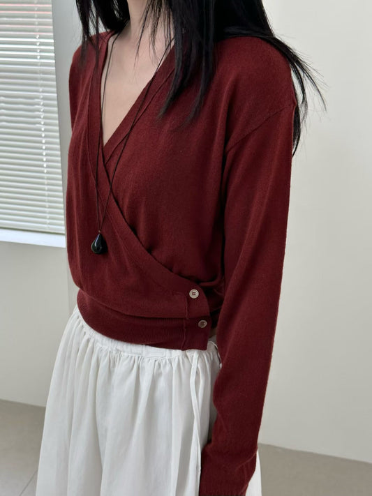 Lightweight Wool Wrap Knit | 溫柔羊毛V領交疊針織