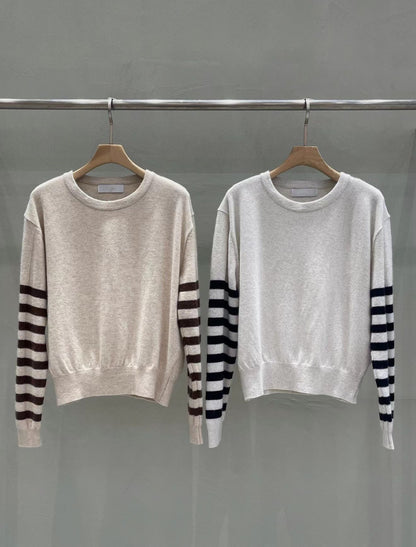 Heritage Camel Striped Sleeves Knit | 老錢風經典駝毛條紋手袖針織上衣