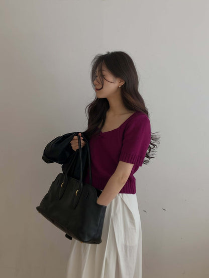 Scallop Neckline Ribbed Knitted Tee