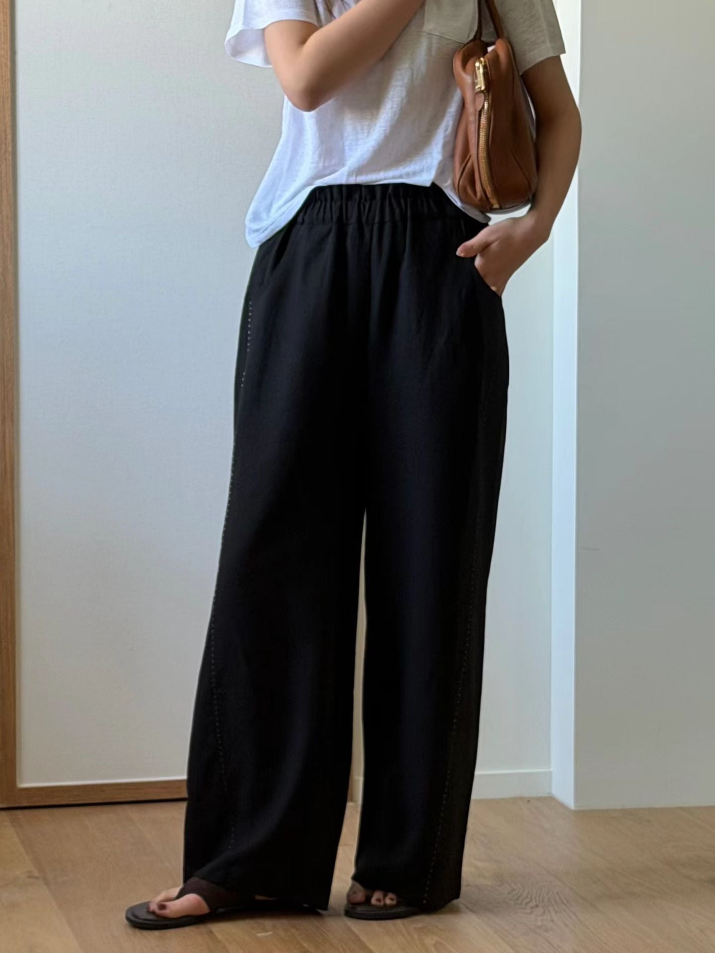 Scrunched Waist Linen-Tencel Pants | 抓皺腰線天絲亞麻長褲