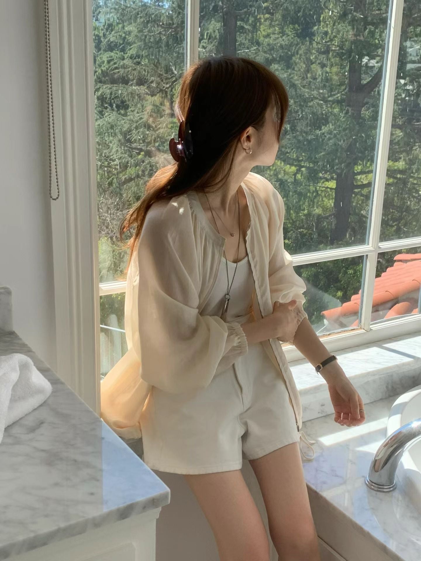 天絲輕透外套罩衣 | Sheer Tencel Zipped Jacket