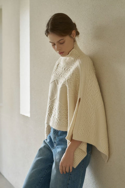 Delicate Cable Knitted Cape