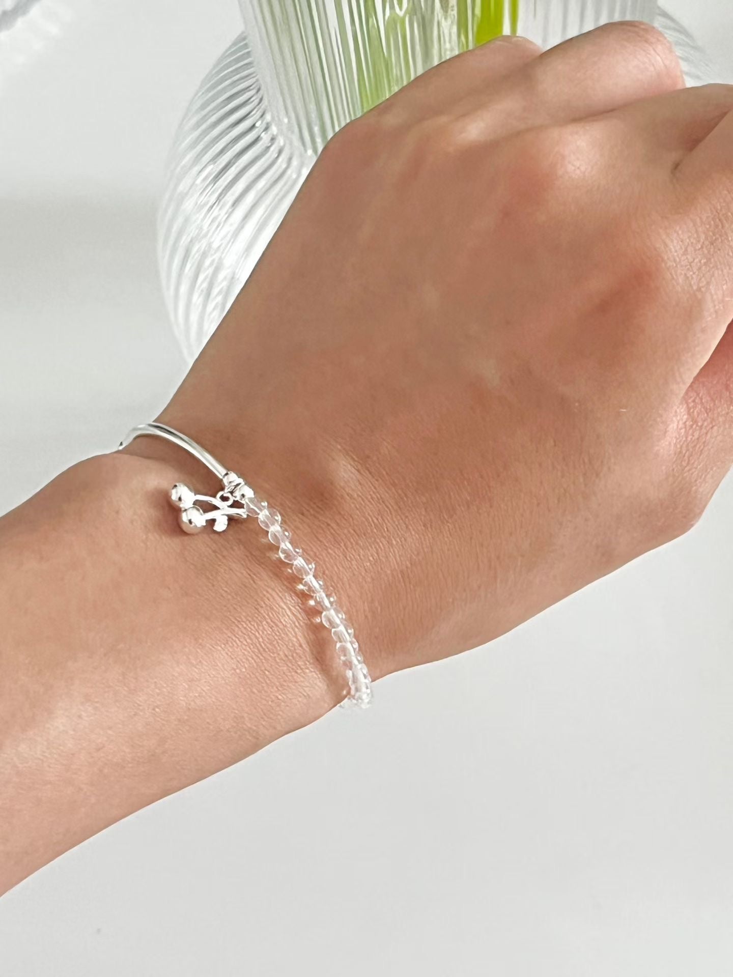 Half & Half Cherry Silver Beaded Bracelet | 小櫻桃半串珠手鏈￼