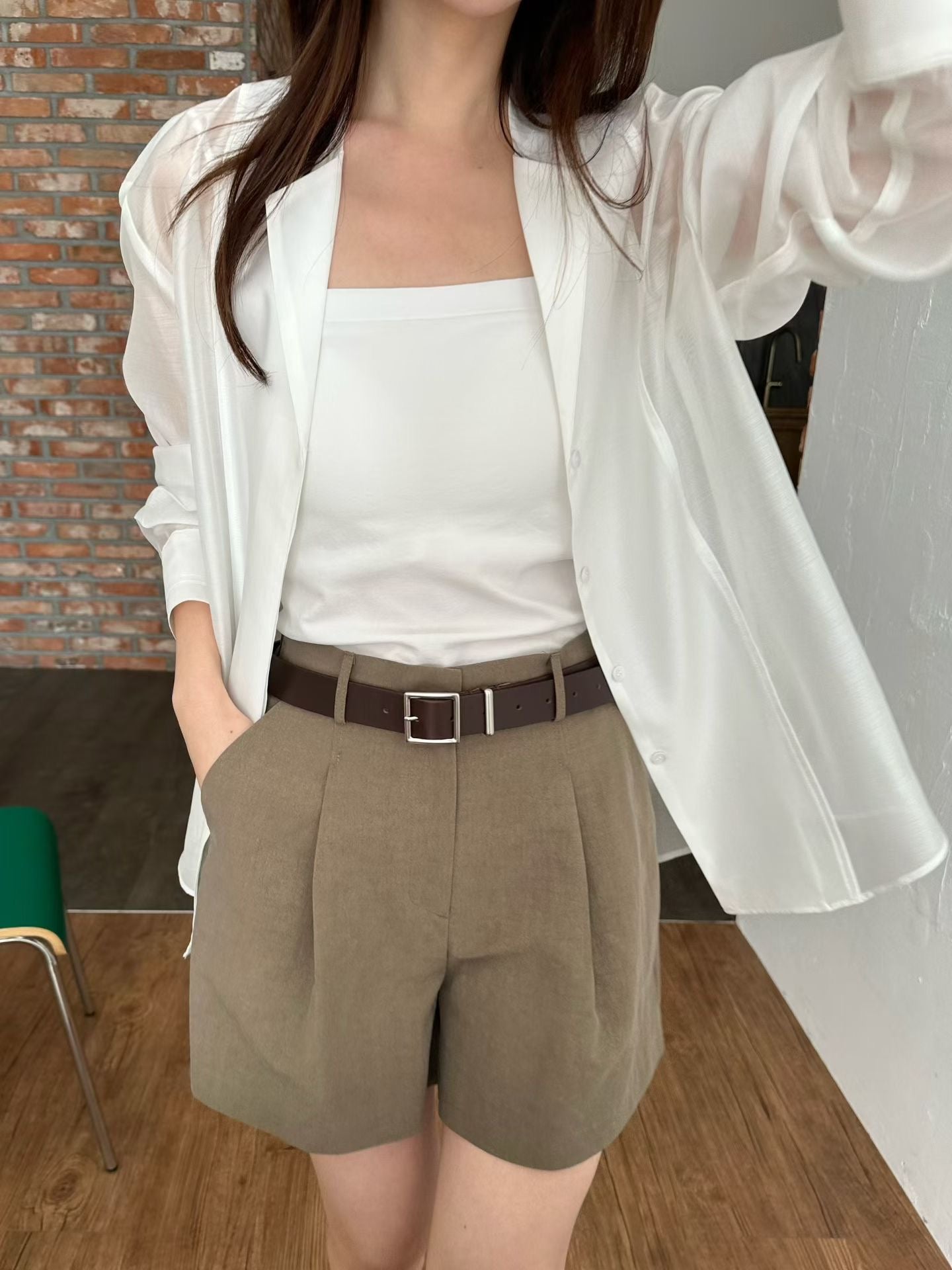 【85%親膚天絲~】Luxurious Tencel Sheer Patched Shirt | 輕透拼接防囇衣