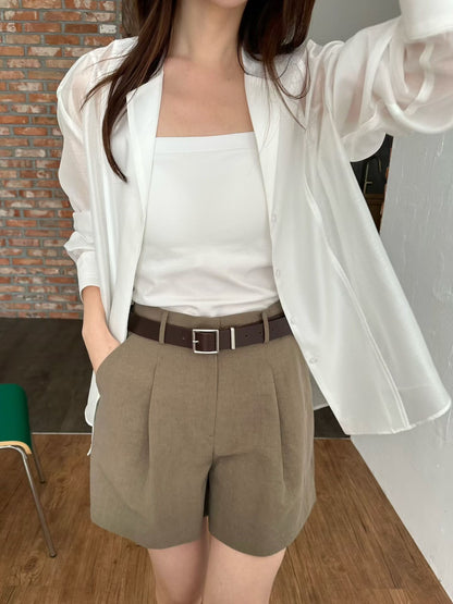 【85%親膚天絲~】Luxurious Tencel Sheer Patched Shirt | 輕透拼接防囇衣