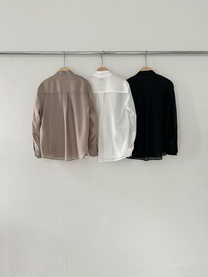 【85%親膚天絲~】Luxurious Tencel Sheer Patched Shirt | 輕透拼接防囇衣