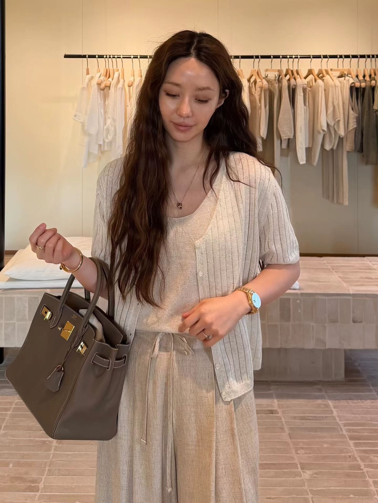 Fluted Sheer Linen Cardigan | 竪坑條紋麻質開襟外套
