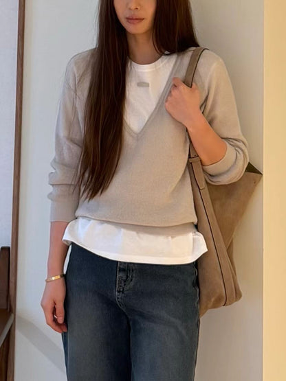 Premium Cloud Deep V Cashmere Knit | 雲感輕透羊駝毛V領針織上衣